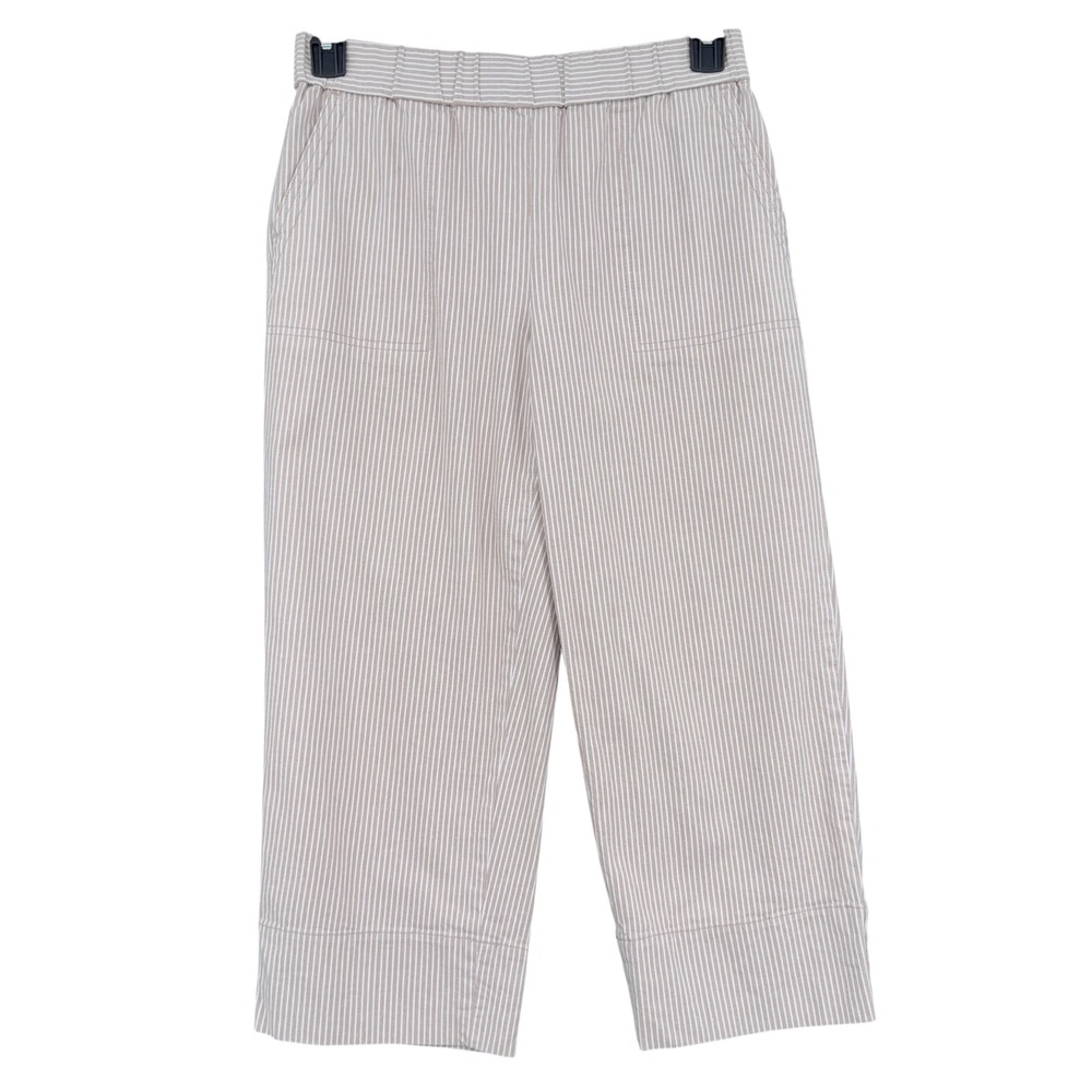 Talbots Striped Pull On Pants Women SP Cotton Spandex Tan White
